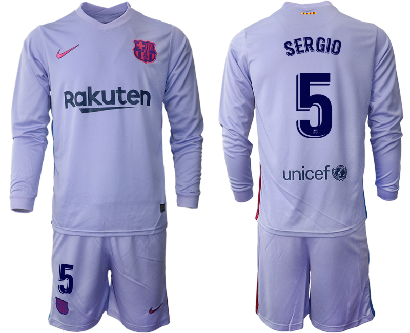 Men 2021-2022 Club Barcelona Second away purple Long Sleeve #5 Soccer Jersey->customized soccer jersey->Custom Jersey